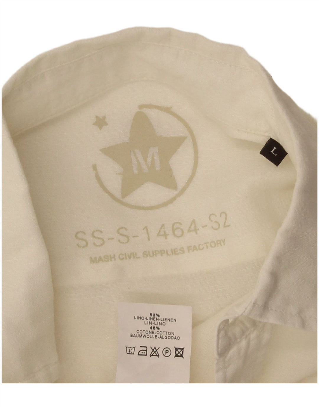 Mash Mens Short Sleeve Shirt Large Off White Linen