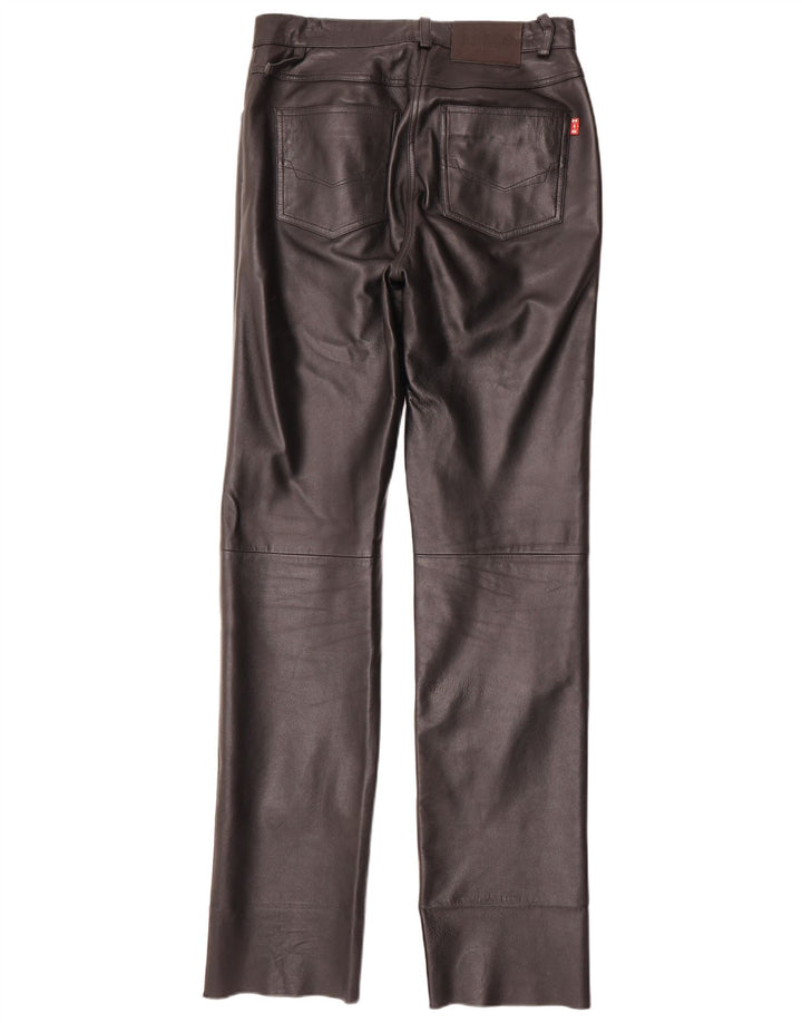H.I.S Womens Straight Leather Trousers EU 38 Medium W28 L34 Black
