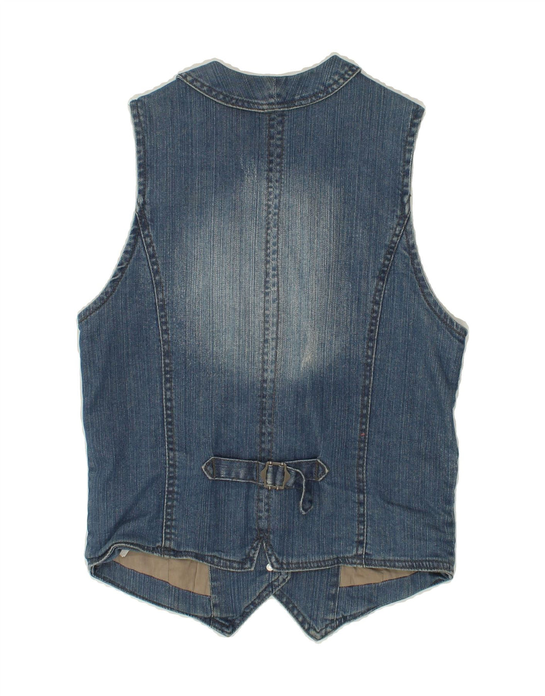 VINTAGE Womens Denim Waistcoat UK 12 Medium Blue Cotton