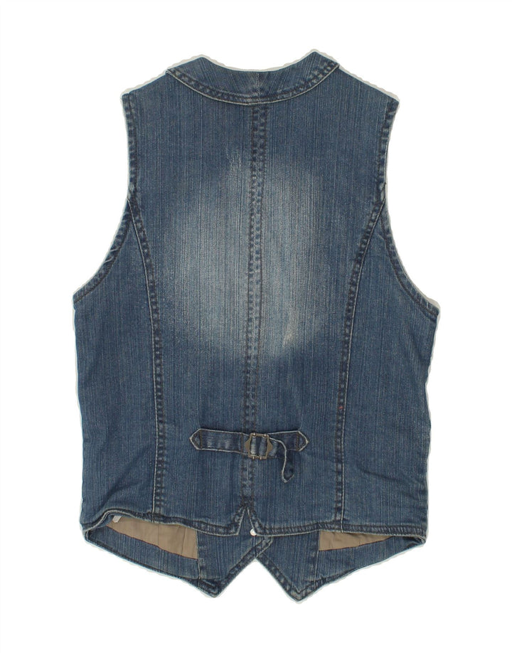 VINTAGE Womens Denim Waistcoat UK 12 Medium Blue Cotton