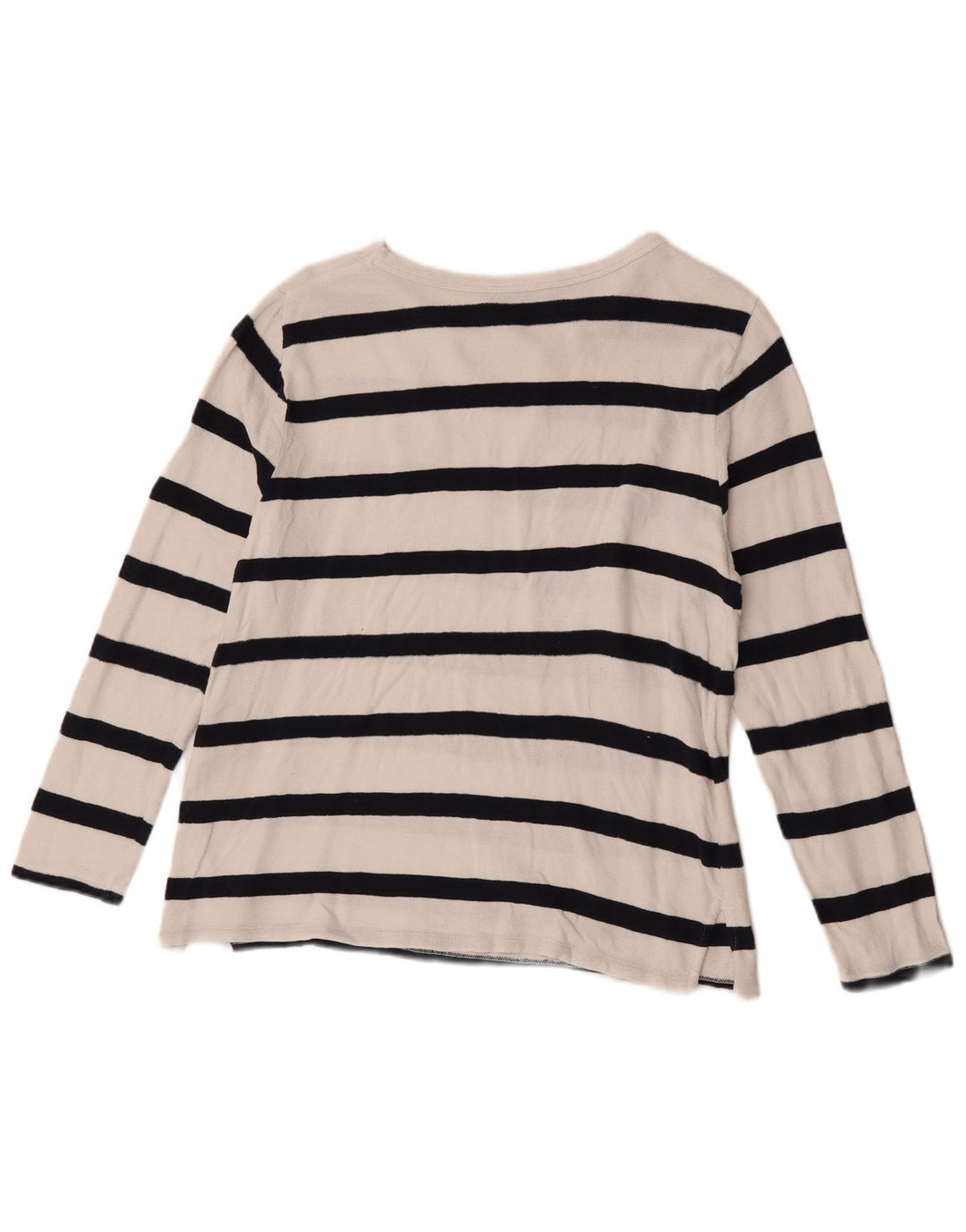 Marks & Spencer Womens Top Long Sleeve UK 12 Medium White Striped Cotton