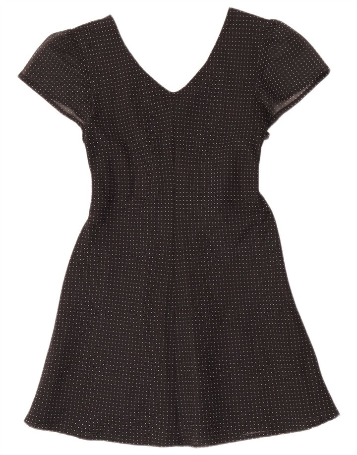 Vintage Womens Mini A-Line Dress IT 42 Medium Black Spotted Viscose