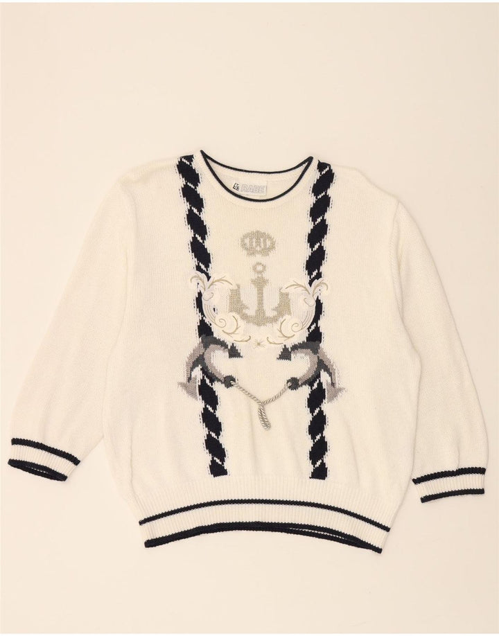 RABE Womens Abstract Pattern Boat Neck Jumper Sweater IT 42 Medium White Vintage Rabe and Second-Hand Rabe from Messina Hembry 