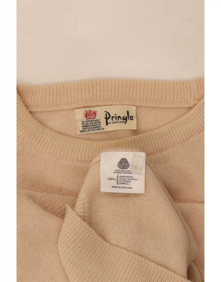 Pringle Mens Loose Fit Crew Neck Jumper Sweater Small Beige Wool