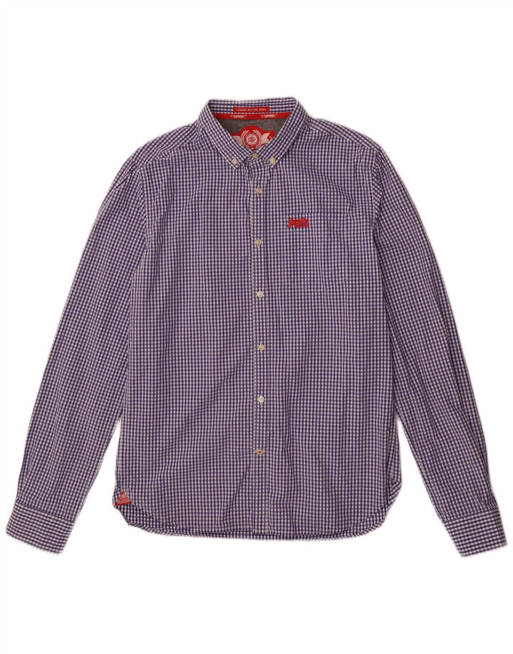 SUPERDRY Mens Shirt Large Blue Gingham Cotton