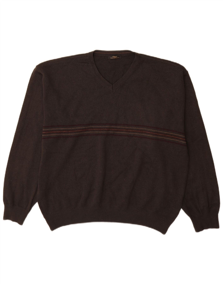 St Michael Herre V-hals sweater XL Grå Stribet akryl