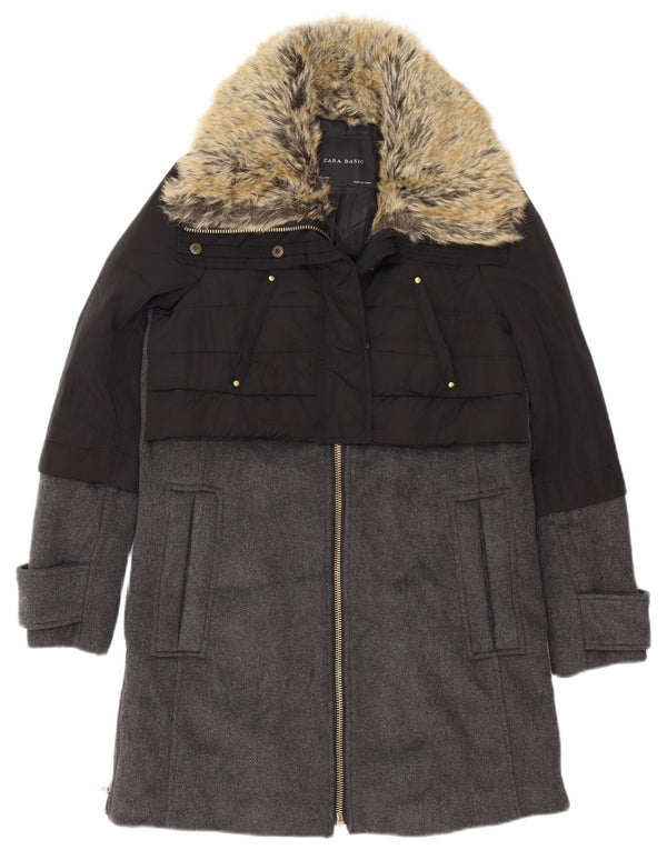 Zara Damen Übergroßer Mantel UK 6 XS Schwarzer Farbblock
