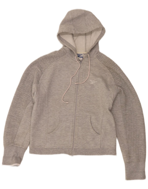 Reebok Womens Zip Hoodie Sweater UK 12 Medium Grey Flecked Cotton