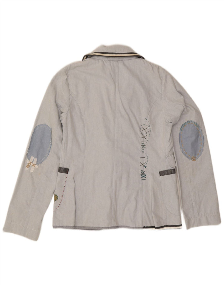 Desigual Femmes Graphique 3 Bouton Blazer Veste EU 42 Grand Bleu Coton