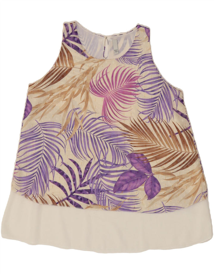 VINTAGE Womens Sleeveless Blouse Top UK 14 Medium White Floral Polyester Vintage Vintage and Second-Hand Vintage from Messina Hembry 