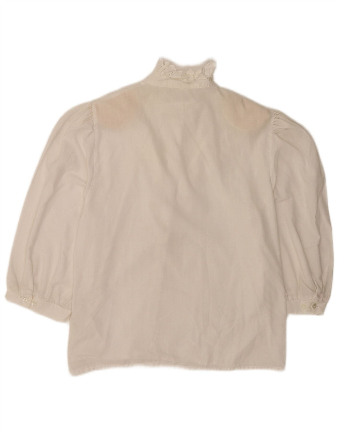 Vintage Womens 3/4 Sleeve Ruffle Front Shirt Blouse UK 12 Medium White
