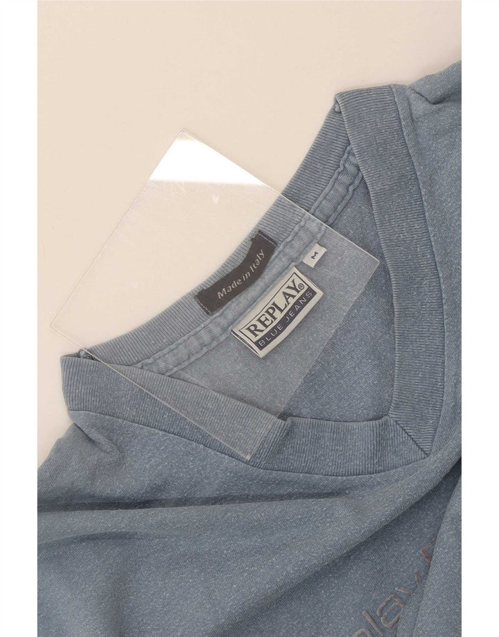 Replay Mens Graphic T-Shirt Top Medium Blue