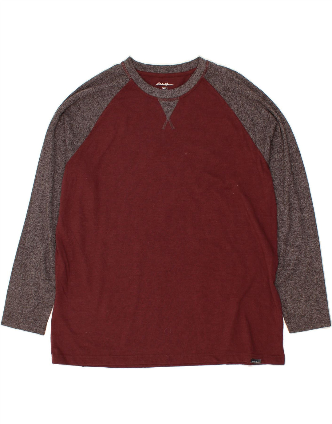 EDDIE BAUER Mens Top Long Sleeve 2XL Maroon Colourblock Cotton