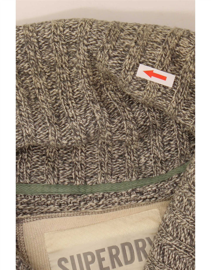 Superdry Herren-Cardigan-Pullover aus mittelgrauer Baumwolle