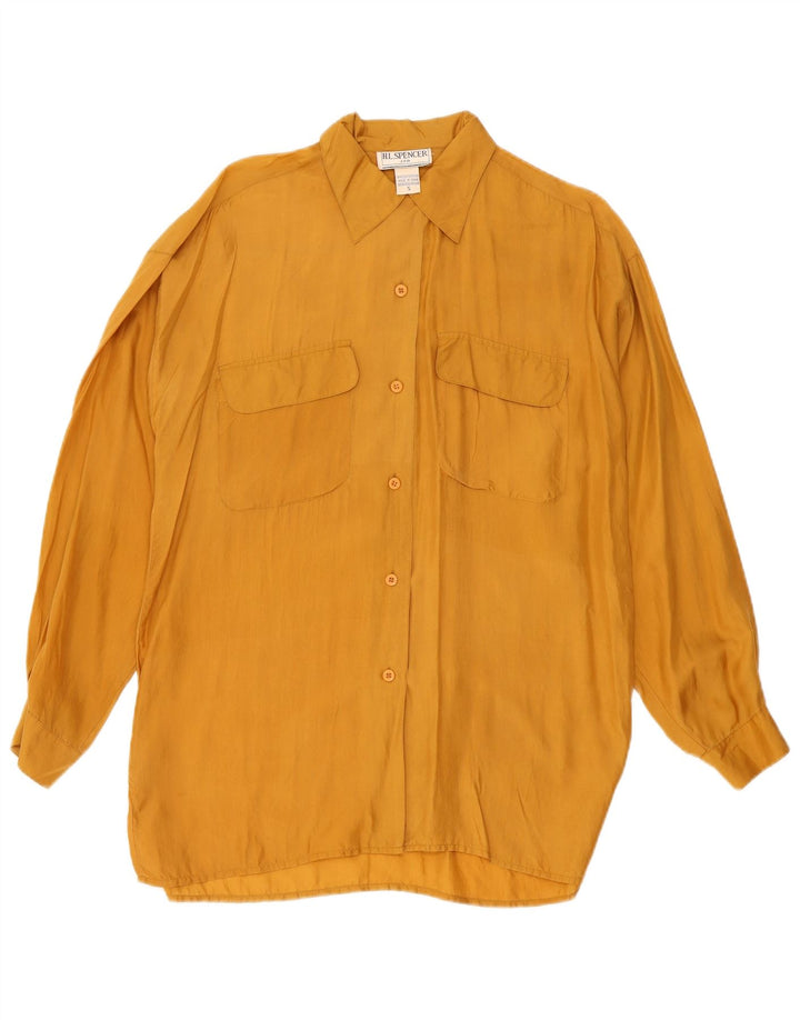 H.L.Spencer Womens Oversized Longline Shirt UK 10 Small Yellow Silk