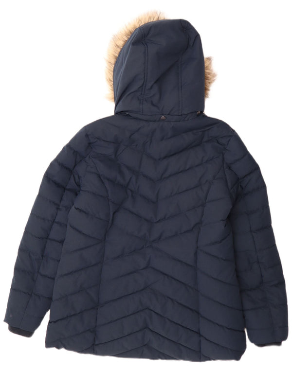 Fat Face Dame Hætte Polstret Jakke UK 14 Large Navy Blue Polyester