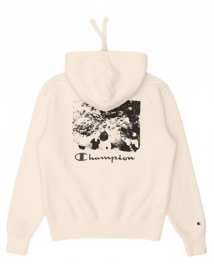 CHAMPION Suéter masculino com capuz gráfico pequeno algodão branco