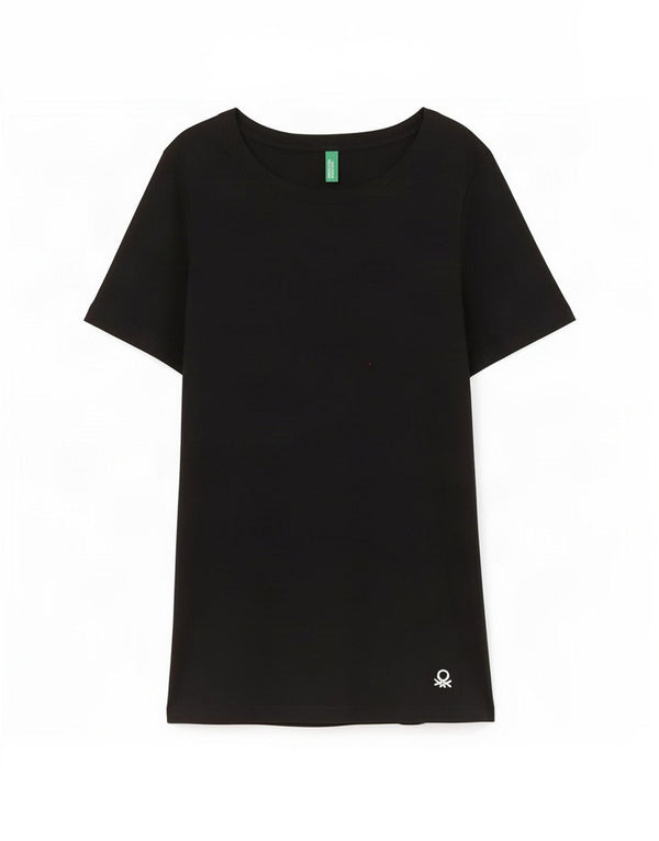 Benetton Damen T-Shirt Top UK 8 Small Schwarz Baumwolle