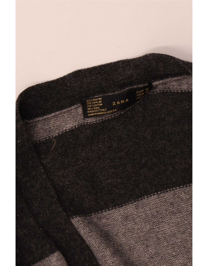 Zara Damen-Cardigan-Pullover UK 12 Mittelgrau gestreifter Rayon