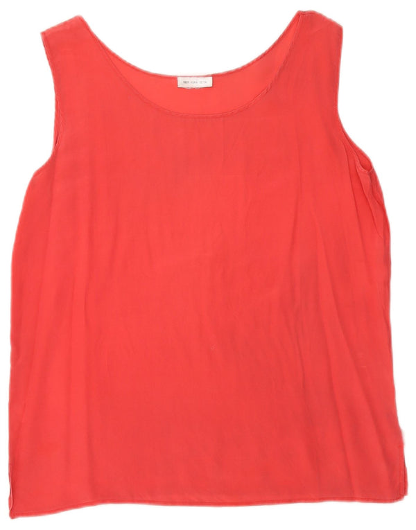 Vintage dame ærmeløs bluse Top UK 14 Medium rød silke