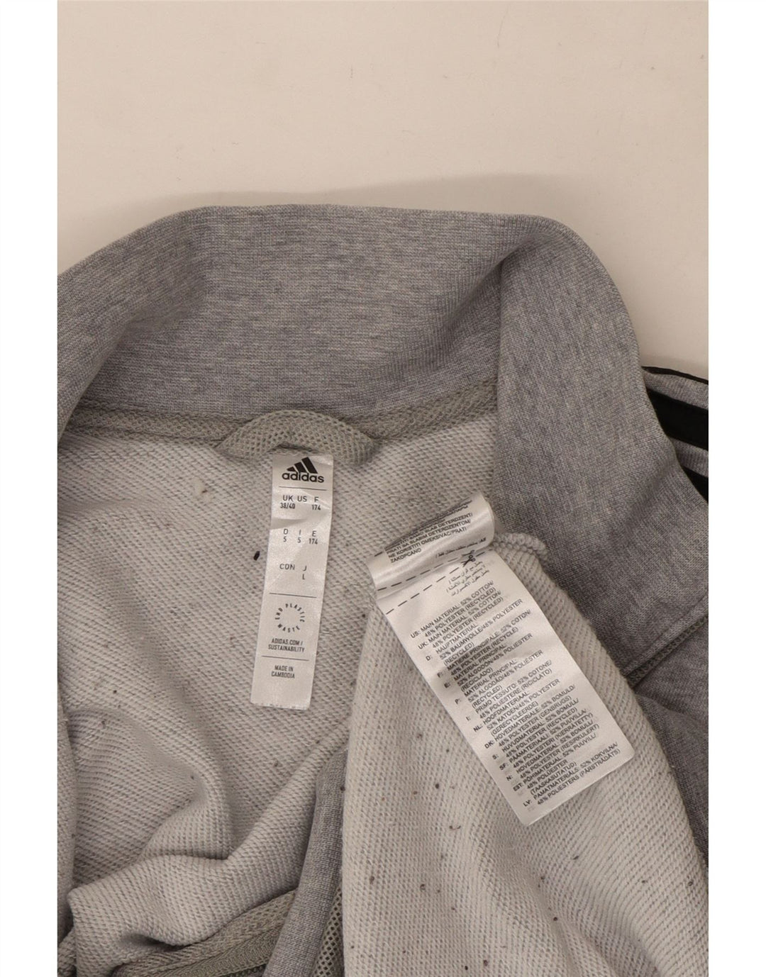 Adidas Mens Tracksuit Top Jacket UK 38/40 Medium Grey Flecked Cotton