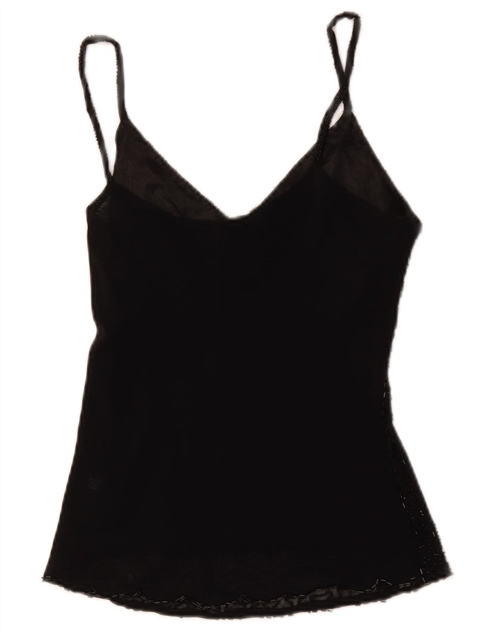 Canottiera vintage da donna UK 8 piccola in viscosa nera