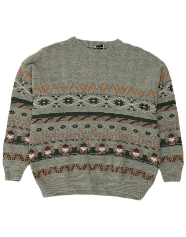 Settebello Herre Boat Neck Jumper Sweater XL Green Fair Isle