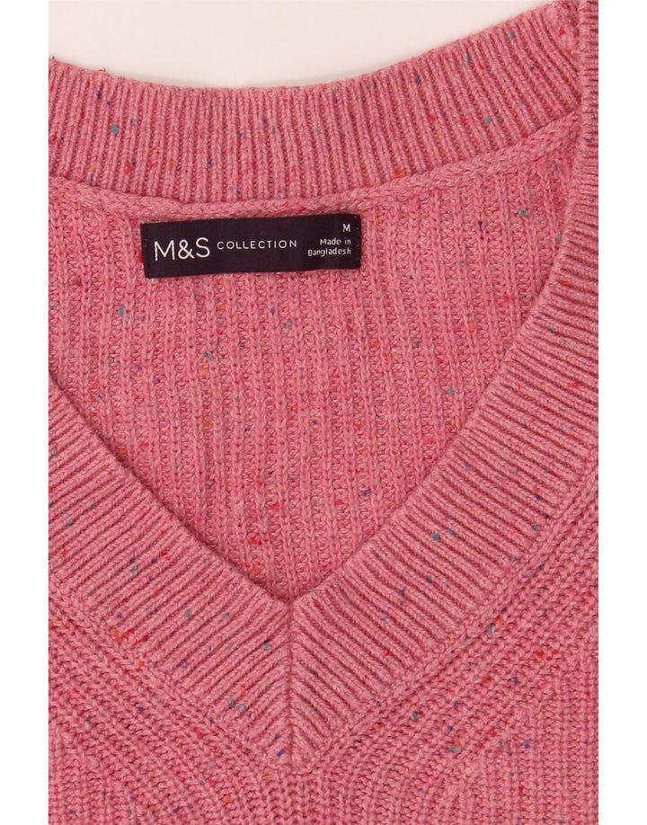 MARKS & SPENCER Womens V-Neck Jumper Sweater UK 14 Medium Pink Flecked Vintage Marks & Spencer and Second-Hand Marks & Spencer from Messina Hembry 