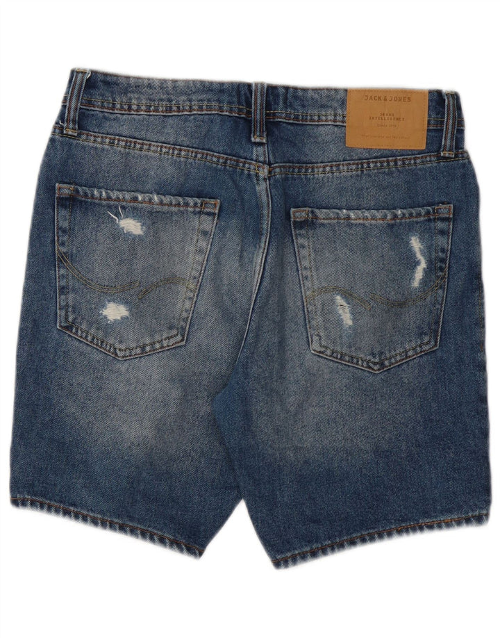 Jack & Jones Mens Distressed Regular Fit Denim Shorts Small W28 Blue Cotton