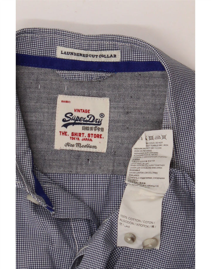 SUPERDRY Mens Shirt Medium Navy Blue Gingham Cotton