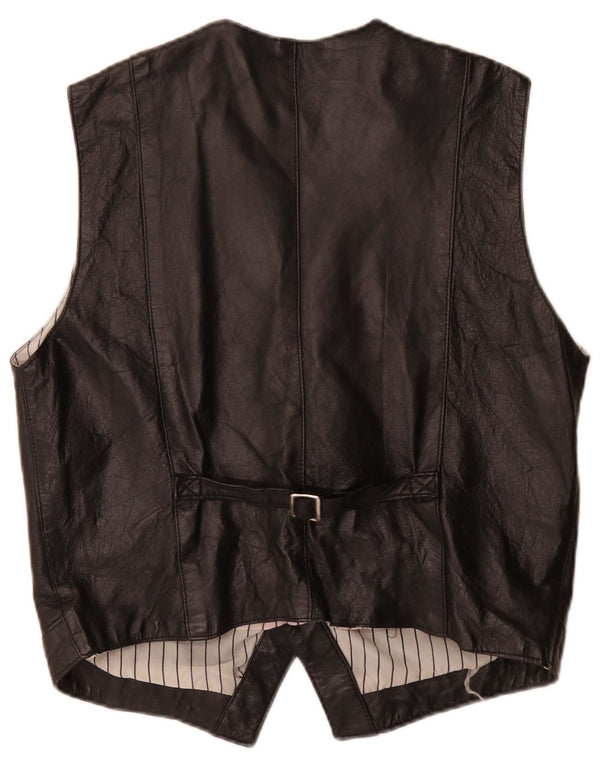 Vintage Mens Leather Waistcoat Medium Black