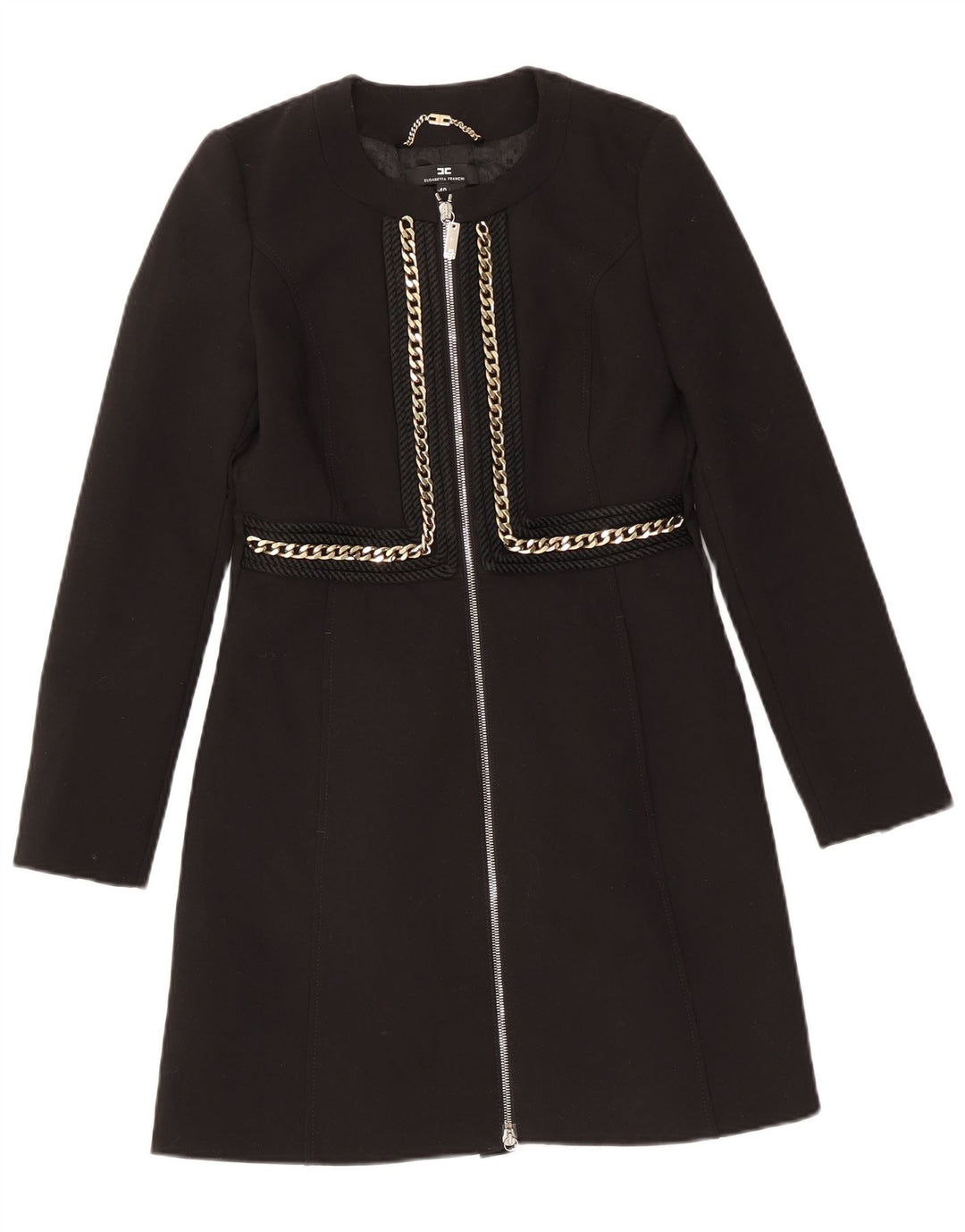 Elisabetta Franchi Damen Mantel IT 40 Small Schwarz Polyester