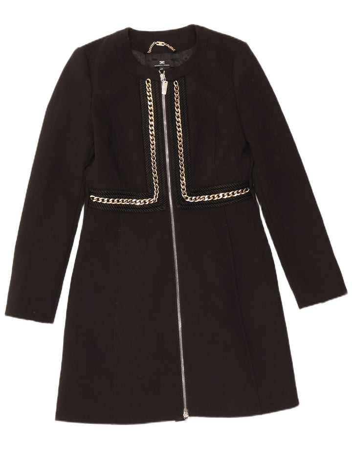 Elisabetta Franchi Damen Mantel IT 40 Small Schwarz Polyester
