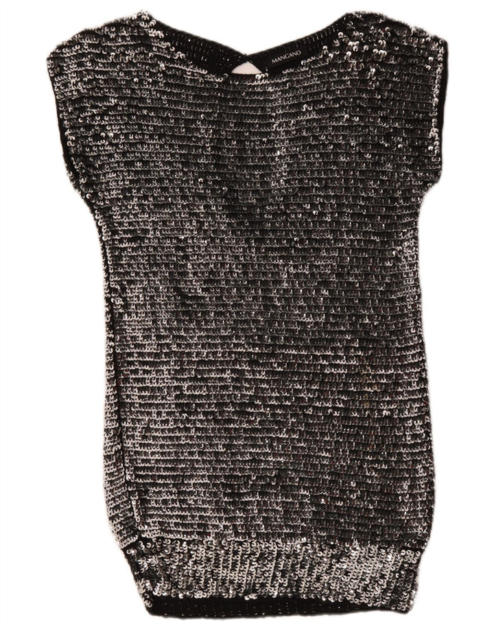 Mangano Vestido ajustado con lentejuelas para mujer UK 44 Lana plateada mediana