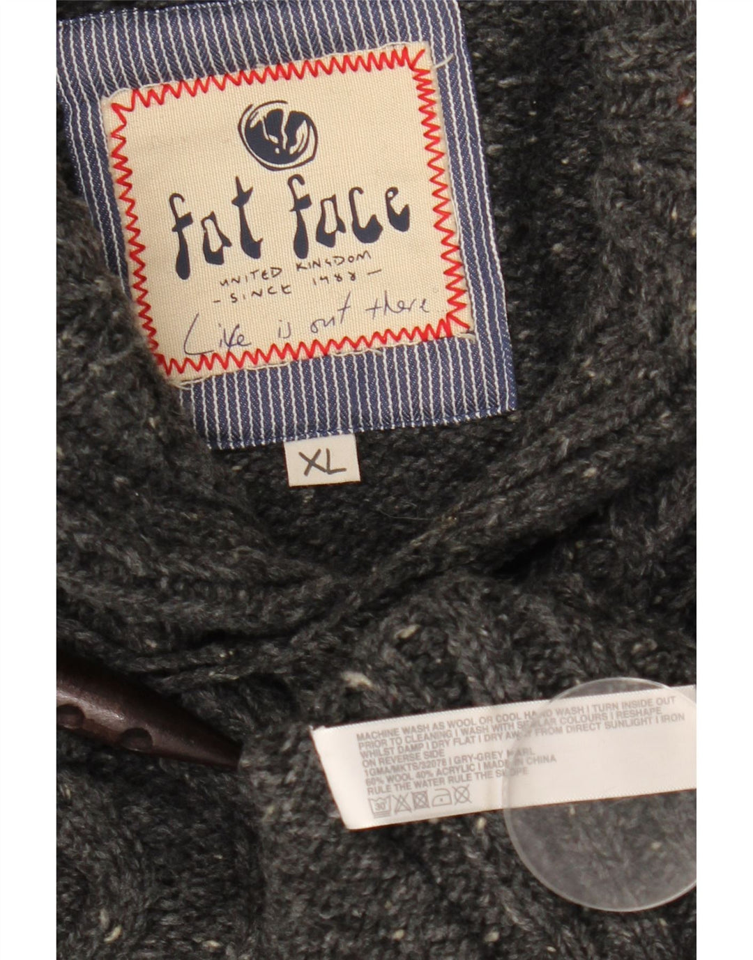 Fat Face Mens Shawl Neck Jumper Sweater XL Grey Flecked Wool