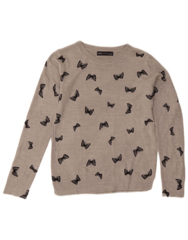 Marks & Spencer Womens Boat Neck Jumper Sweater UK 6 XS Grey Butterfly