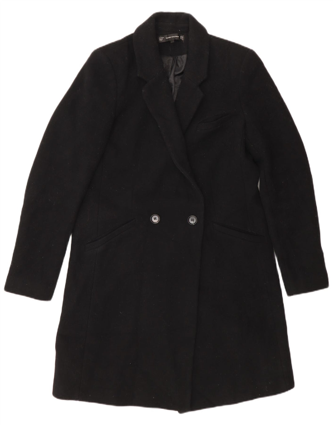 Zara Womens Double Breasted Coat UK 12 Medium Black Polyester