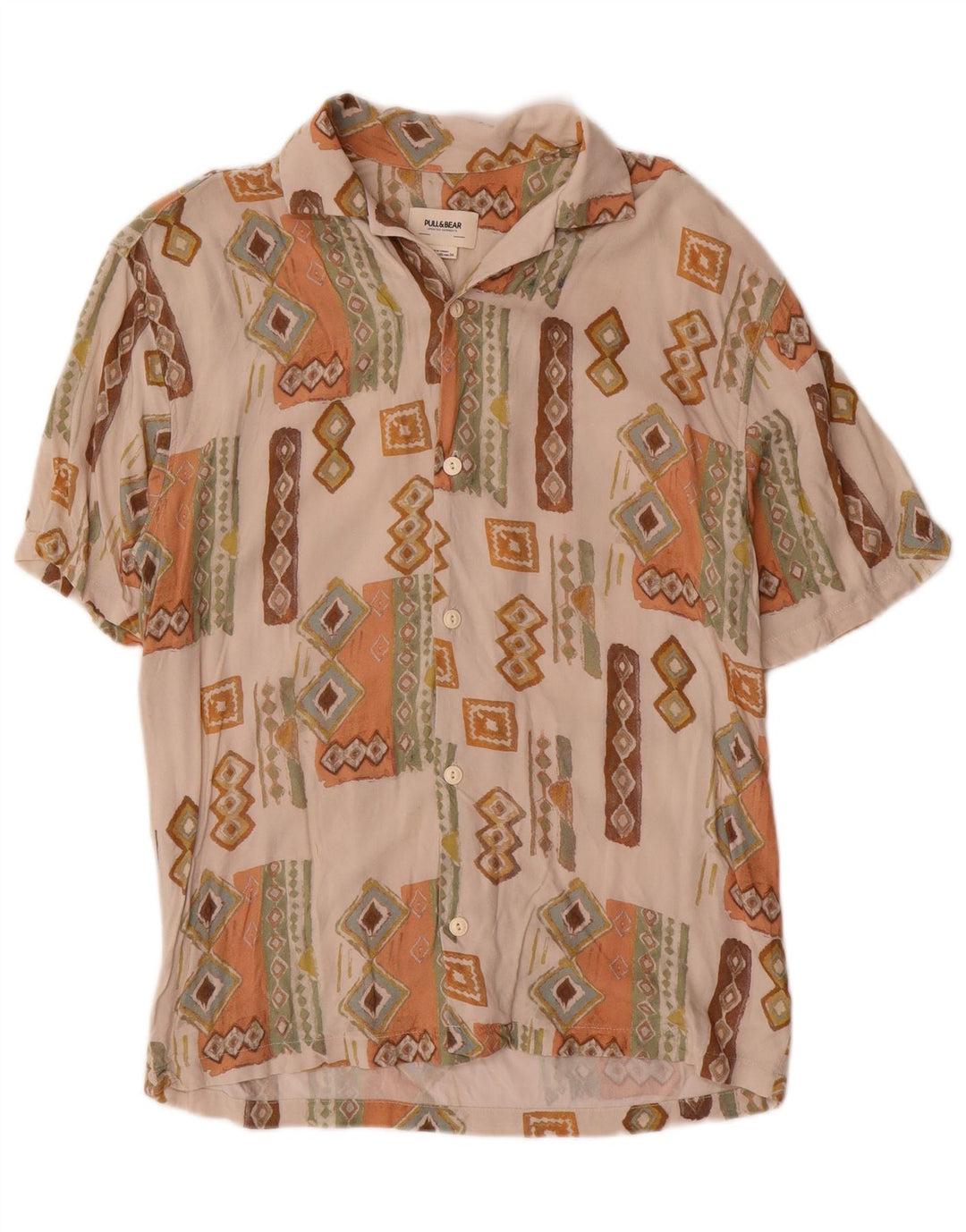 Męska koszula z krótkim rękawem Pull & Bear XS, beżowa, geometryczna