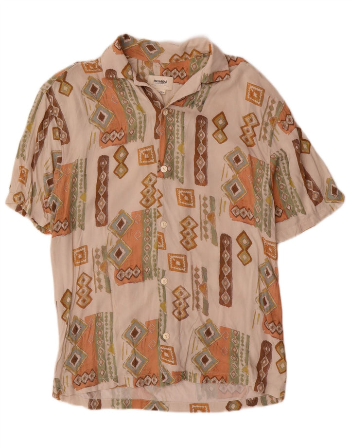 Męska koszula z krótkim rękawem Pull & Bear XS, beżowa, geometryczna
