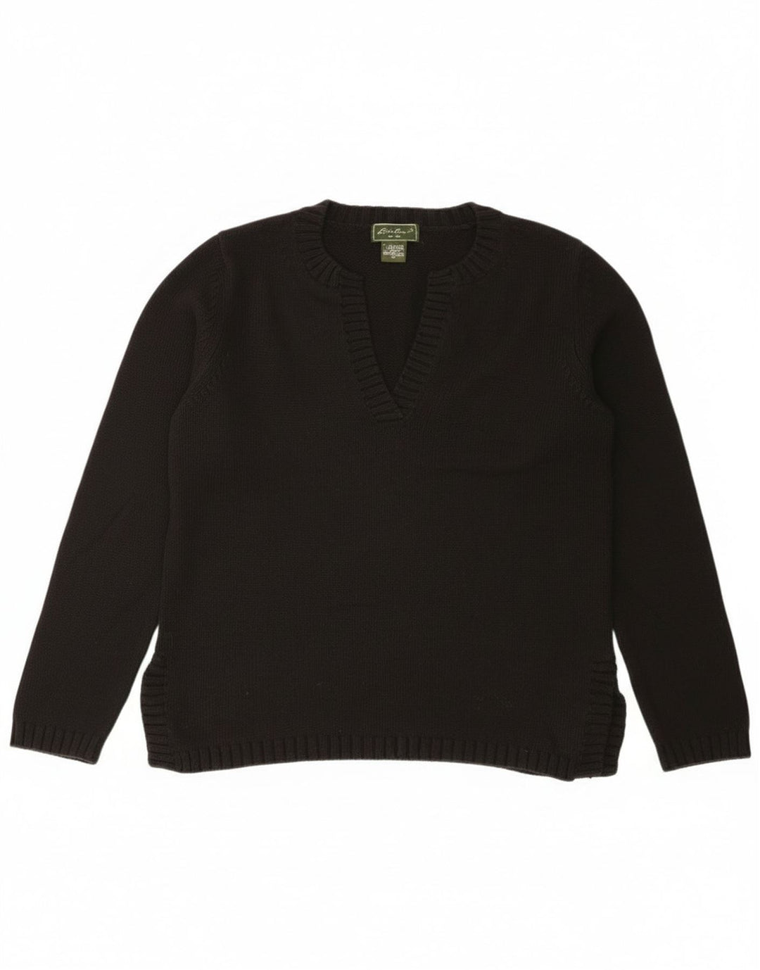Eddie Bauer Dame V-hals sweater UK 14 Medium Sort Bomuld