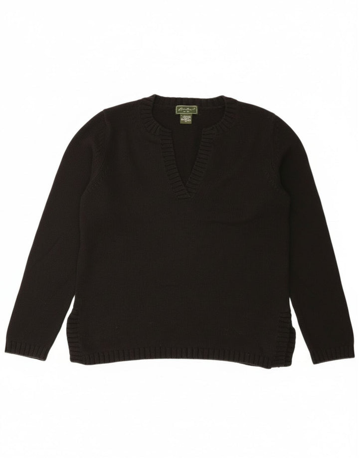 Eddie Bauer Dame V-hals sweater UK 14 Medium Sort Bomuld