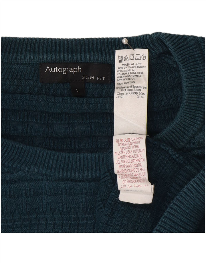 Marks & Spencer Mens Autograph Slim Fit Crew Neck Jumper Sweater Large Blue