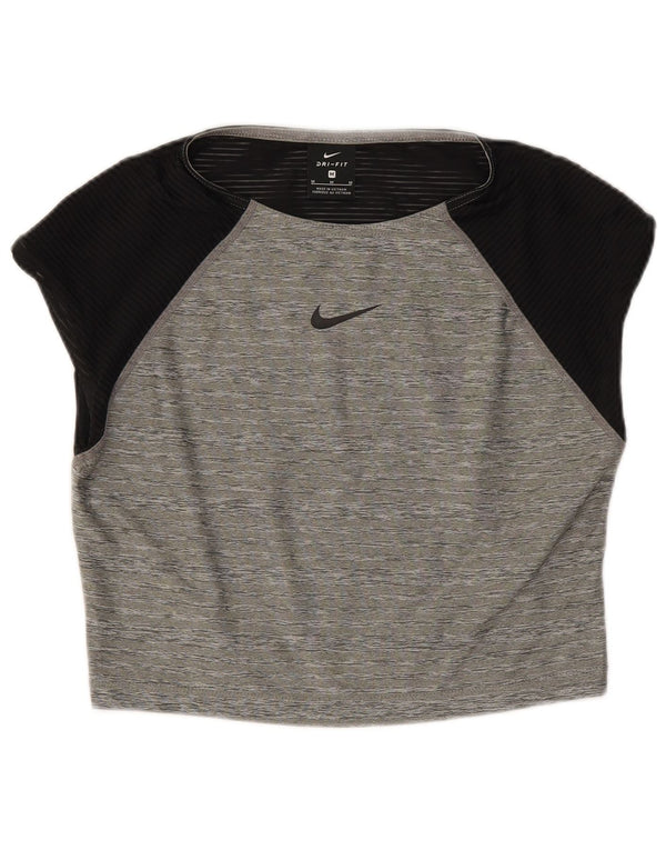 Nike Damen Dri Fit Crop T-Shirt Top UK 12 Mittelgrau Farbblock