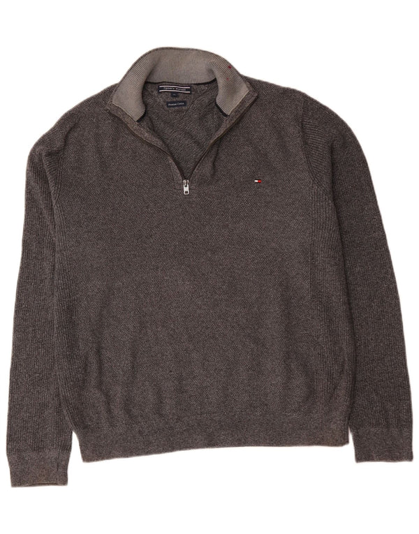 Tommy Hilfiger Mens Zip Neck Jumper Sweater XL Grey Cotton