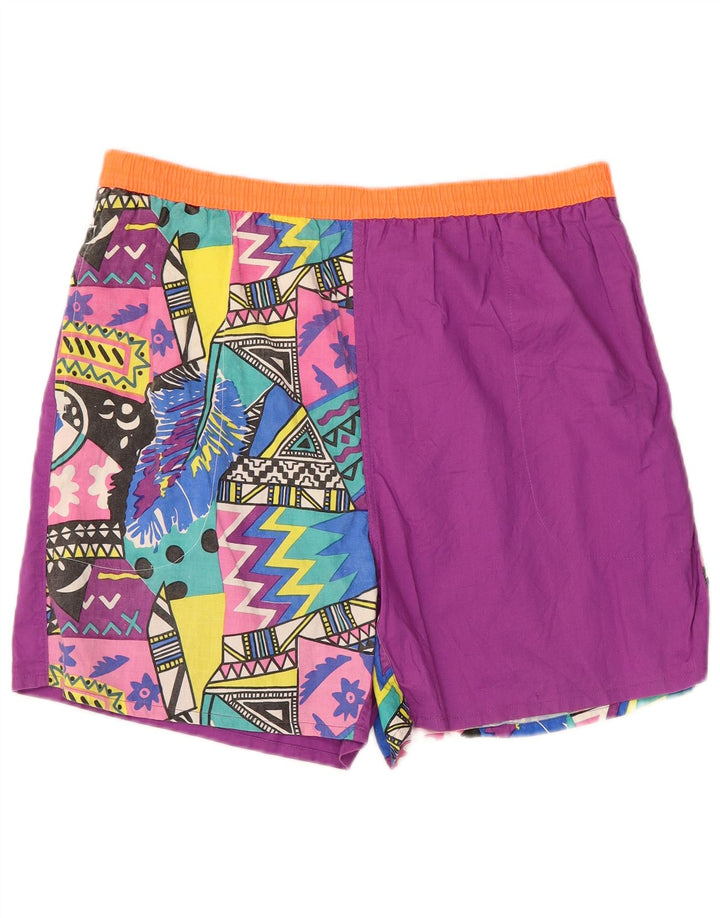 Vintage Herre Shorts Medium W32 Lilla Geometrisk Bomuld