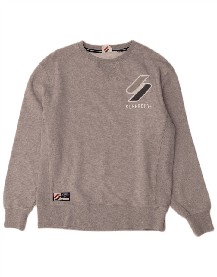 Мужской свитшот с рисунком Superdry, хлопковый джемпер среднего серого цвета в крапинку