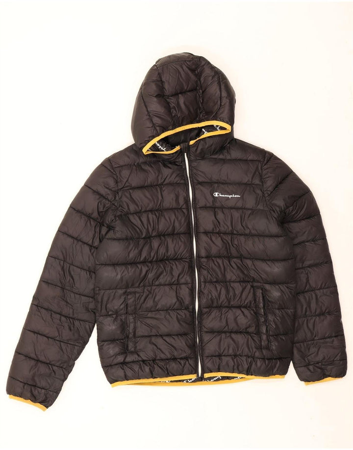 Champion wattierte Jungenjacke mit Kapuze, 15–16 Jahre, 2XL, schwarzes Polyester