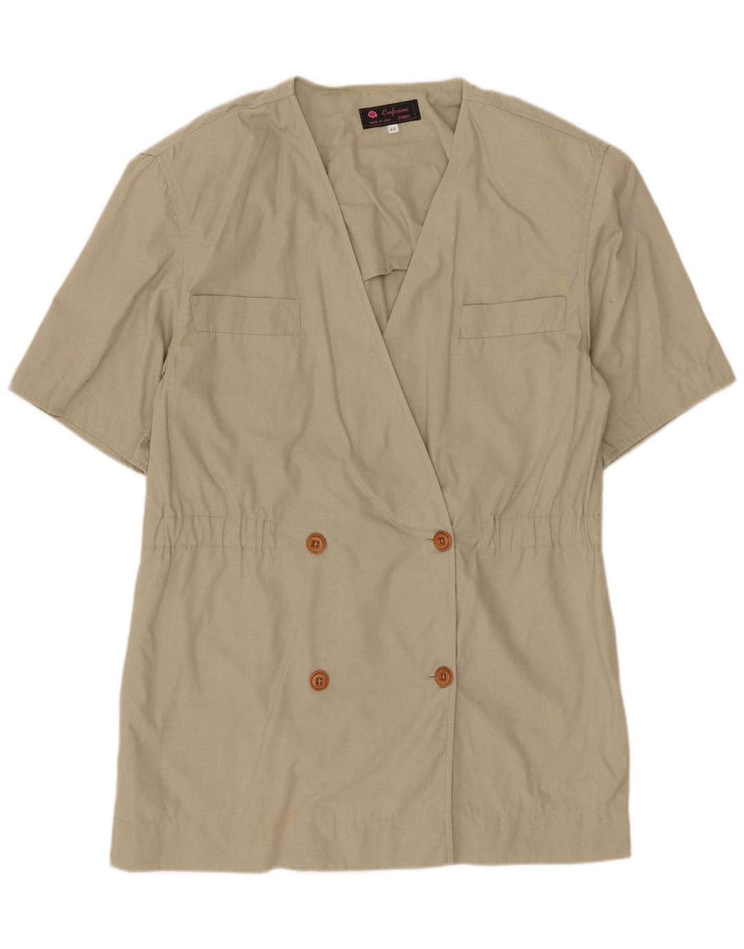Vintage Damen Kurzarm Blazer Jacke IT 44 Medium Beige