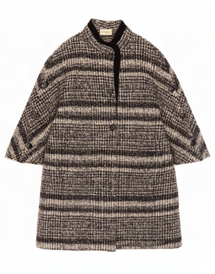 Vintage Womens Oversized Overcoat UK 16 Large Grey Striped