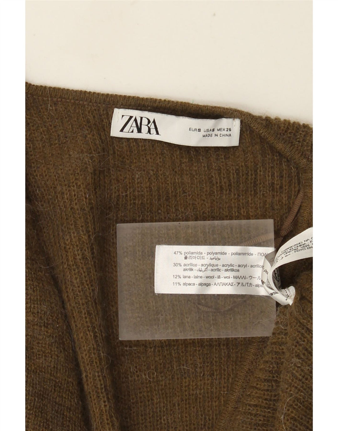 Zara Womens Wrap Cardigan Sweater UK 10 Small Khaki Polyamide